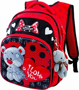 Рюкзак красный с брелоком Мишка (Winner, 8014)